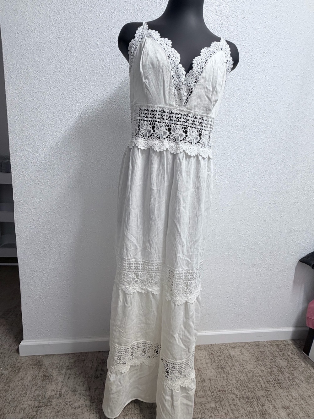 SHEIN White Crochet-Trim Maxi Dress